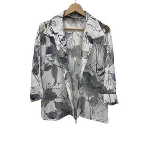 Chico's Floral Open Front Lightweight Jacket Cardigan Gray White Size 1 (Medium)
